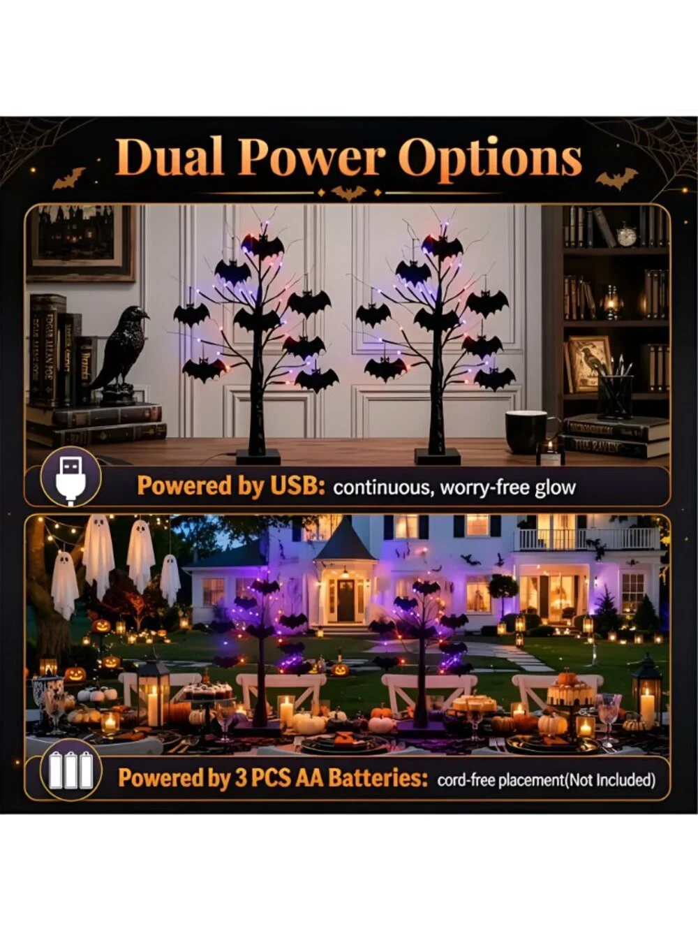 Halloween Decorations Indoor, 2 Pack 24 Inch Black Halloween Tree